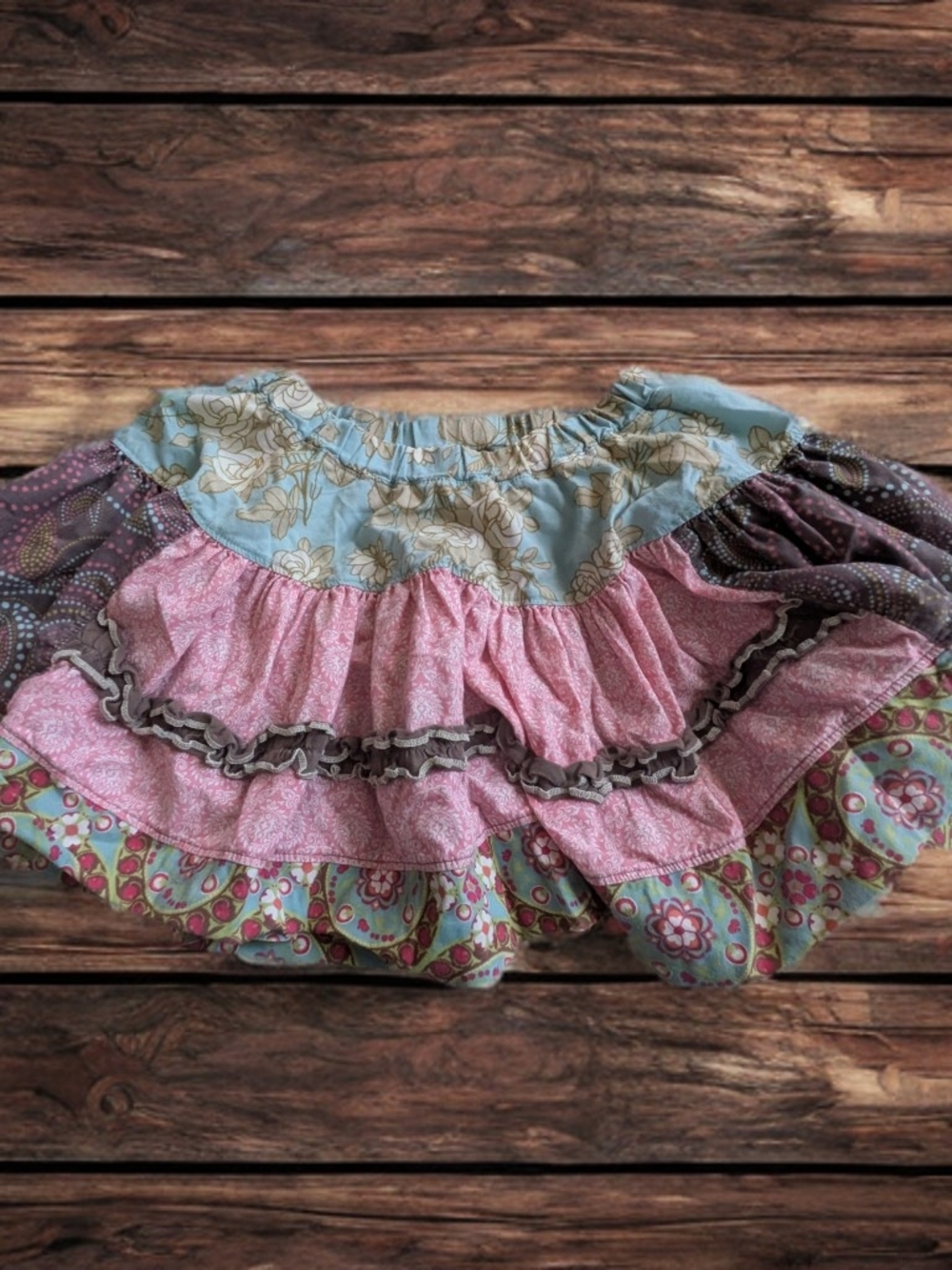 Matilda Jane Pink, Blue & Brown Layered Ruffle Skirt Size 4 Years